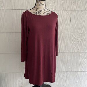 EILEEN FISHER Pullover Tunic Top Stretch Knit Viscose Spandex Maroon Medium (X3)